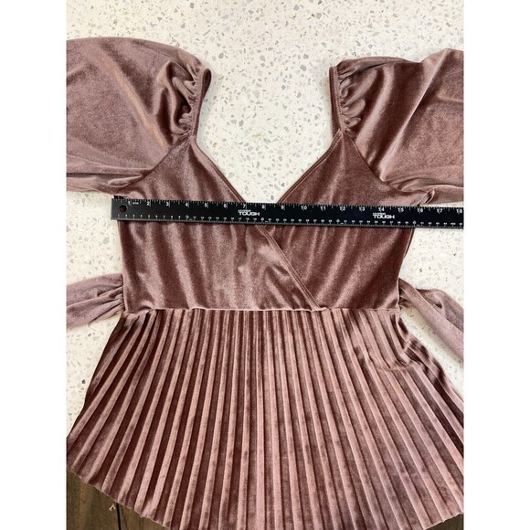 ASOS Maternity Dress Women 8 Velvet Pleat Midi Dusky Pink Holiday Fall Mauve - Picture 9 of 10